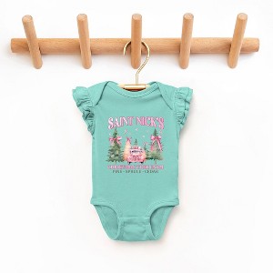 The Juniper Shop Coquette St. Nick's Tree Farm Baby Flutter Sleeve Bodysuit - 12 Month - Seafoam - 1 of 3