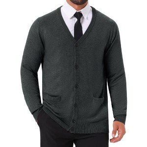 INSPIRE CHIC Men's V Neck Long Sleeved Button Down Knit Cardigan Sweaters - 1 of 4