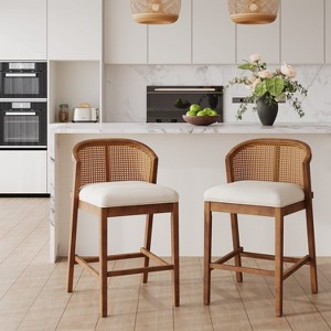 Christopher Knight Home Mansoor Rattan and Rubberwood Upholstered Counter Stools (Set of 2) - 1 of 4