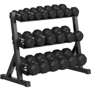 Coucheta Premium Rubber Coated Hex Dumbbell Weight Set with Rack, Multiple Packages,550lbs(10 pair) for Home Gym, Coated Hand Weights for Strength - 1 of 4