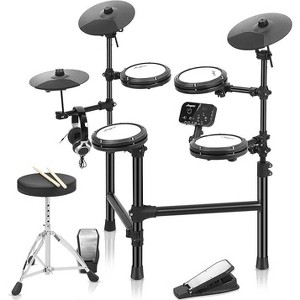 Electric Drum Set with 4 Quiet Mesh Pads, 2 Pedals, Drum Throne, Drumsticks, Headphones, 30 Songs ¨C Beginner-Friendly Electronic Drum Kit - 1 of 4