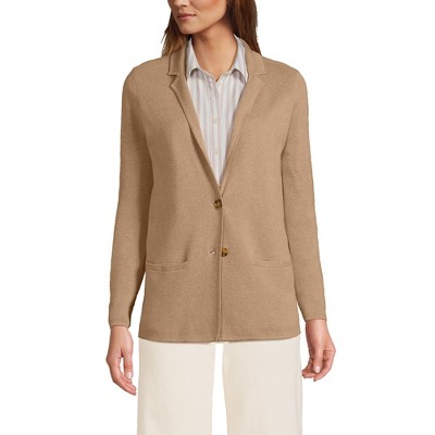 Lands' End Women's Fine Gauge Cotton Button Front Blazer Sweater - X