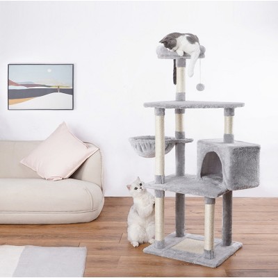 Tree City Multi-Level Cat Tree Tower with Hammock, Condo & Scratching Posts – Soft Gray