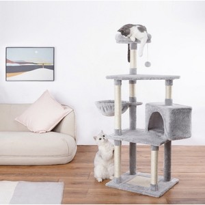 Tree City Multi-Level Cat Tree Tower with Hammock, Condo & Scratching Posts – Soft Gray - 1 of 4