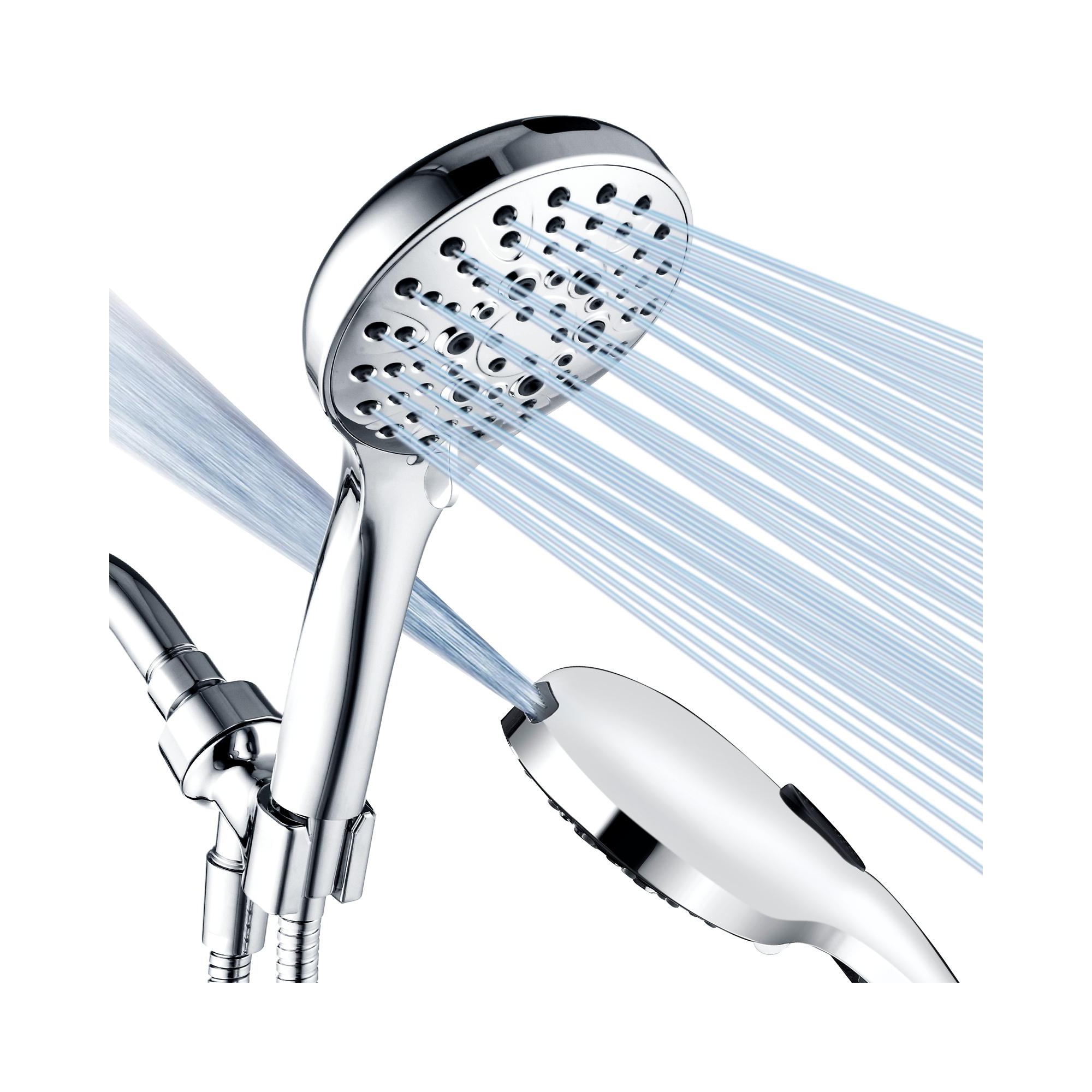 BRIGHT SHOWERS High Pressure Shower Head with Handheld, 9 Spray Settings, Power Wash for Tub & Pets, Extra Long 69" Hose, Adjustable Bracket, Chrome
