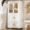 FONTOI Side Wide Folding Wardrobe with 10 Hangers , Plastic Storage Cabinet with Wheels, Cream White, 15.75"*57.09"*25.59" - 4 of 4