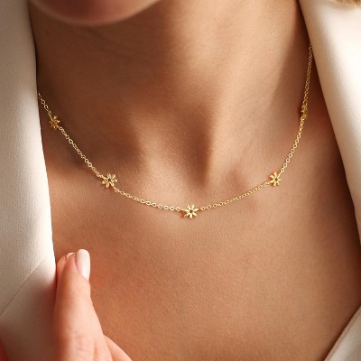 14K Gold Plated Charm Choker Necklace with Pearl & Clover, Cubic Zirconia Dainty Trendy Jewelry Gift for Women