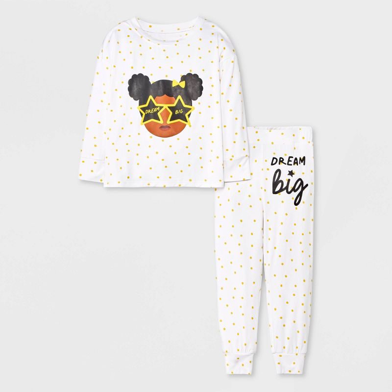 Elle Olivia Toddler Girls' 2pc Magic Star Pajama Set - White, 1 of 11