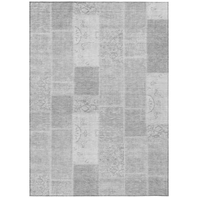 Silver Gray And Graphite Patchwork Washable Indoor Outdoor Area Rug