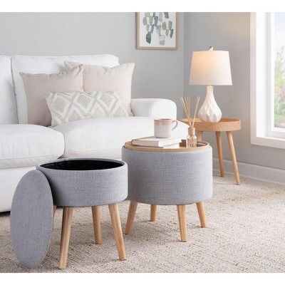 CAVINAS Round Polyester Storage Ottoman Bench with Removable Lids and Matching Stool,Storage Benches for Living Room,Bedroom