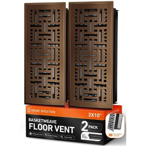 Home Intuition Basketweave Floor Vent Covers 2X10 Inch with Mesh Cover Trap Heat and Air Walkable Metal Floor Vent for HVAC Duct, Oiled Bronze - 1 of 4