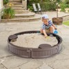 Safstar 4F Wooden Sandbox w/Built-in Corner Seat, Cover, Bottom Liner for Outdoor Play - 2 of 4