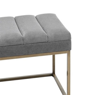 Light Gray Polyester Upholstered Bench with Brushed Gold Steel Base