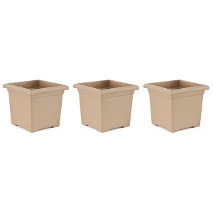 HC Companies 13.25 x 15.5 Inch Indoor/Outdoor Square Accent Planter for Flowers, Vegetables, and Succulents, Sandstone Tan (3 Pack) - 1 of 4