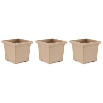 HC Companies 13.25 x 15.5 Inch Indoor/Outdoor Square Accent Planter for Flowers, Vegetables, and Succulents, Sandstone Tan (3 Pack)