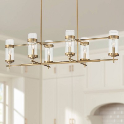 Soft Gold Linear Island Pendant with Clear Glass Shades