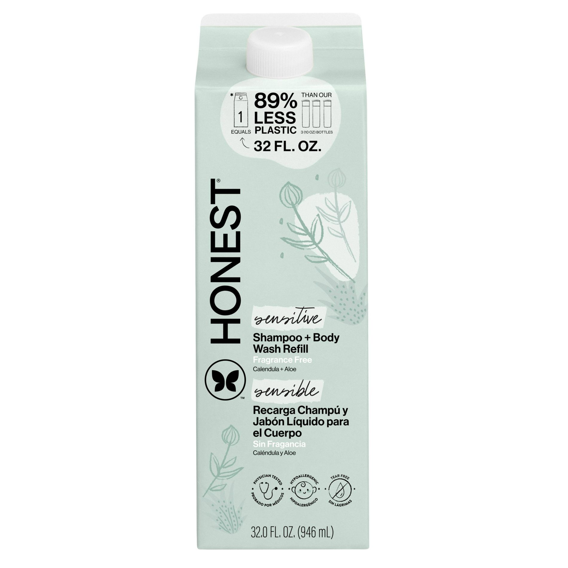 The Honest Company Sensitive Shampoo + Body Wash Refill - Fragrance Free - 32 fl oz: Basic Cleansing, All Hair Types, 2-In-1 Liquid