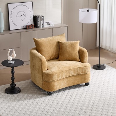 Chenille Accent Chair with Storage Ottoman, Upholstered Armchair Reaging Chair Barrel Chair - ModernLuxe