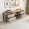 70 Inch Mid-Century Modern TV Stand, Entertainment Center Featuring Metal Roman Columns and Drawer, TV Console Table for Living Room Rustic Grey - 4 of 4
