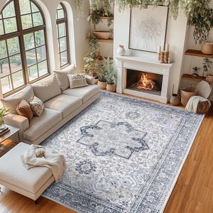 Acekool Washable Area Rug, Non-Slip Vintage Floral Carpet, Retro Machine Washable Floor Mat for Living Room, Bedroom, Entryway - 1 of 4