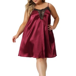 Agnes Orinda Women's Plus Size Lace Spaghetti Lounge Nightgowns - 1 of 4
