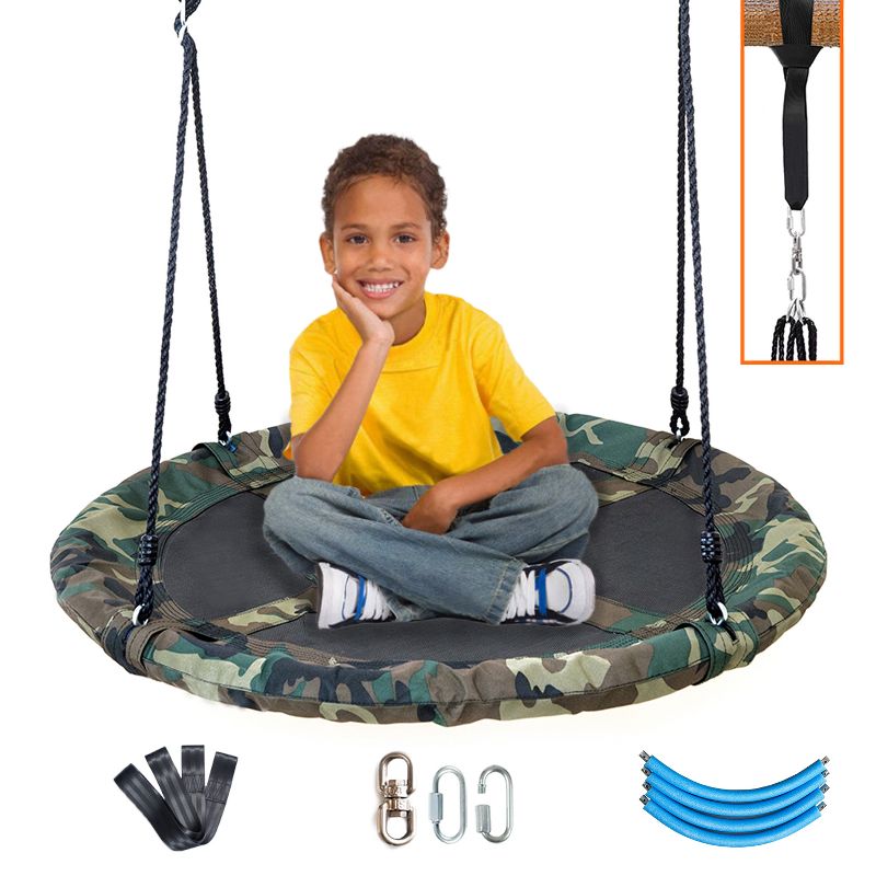 Clevr 40" Outdoor Saucer Kids Tree Tire Swing, Camo, 1 of 8