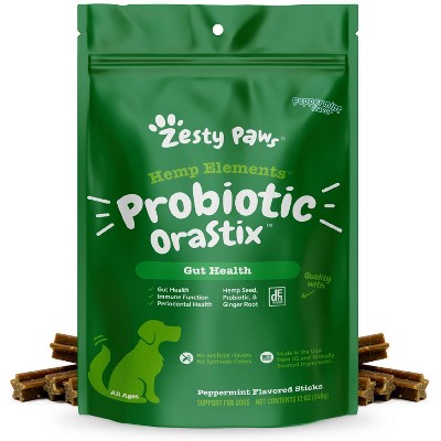 Zesty Paws Hemp Elements Gut Health Probiotic OraStix for Dogs - Peppermint Flavor - 12oz