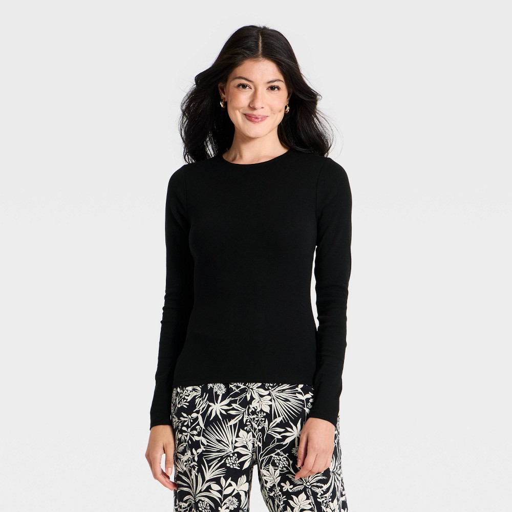 Women's Refined Ribbed Top - A New Day™ Black S