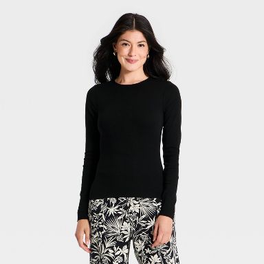 Women's Refined Ribbed Top - A New Day™ Black XS