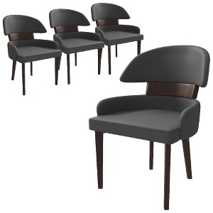 LeisureMod Ethos Leather Dining Chair – Upholstered Mid-Century Modern Accent Chair with Rubberwood Legs for Kitchen, Dining Room, or Office Set of 4 - 1 of 4