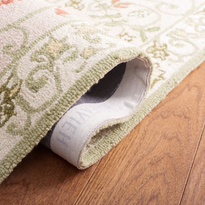 Beige and Green Floral Hand-Knotted Wool Area Rug