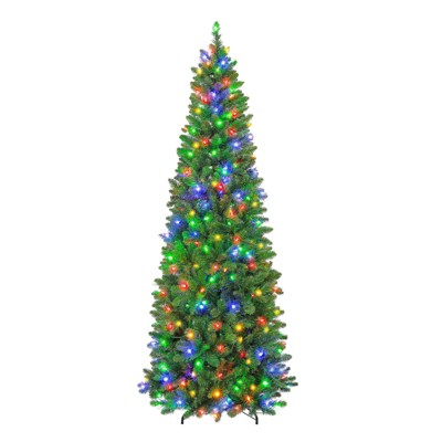 Vivatrees 6Ft Prelit Pencil Christmas Tree, with 10 Lighting Modes, Metal Stand, Hinged Branches, Slim Xmas Pine Tree for Holiday Decor, Green