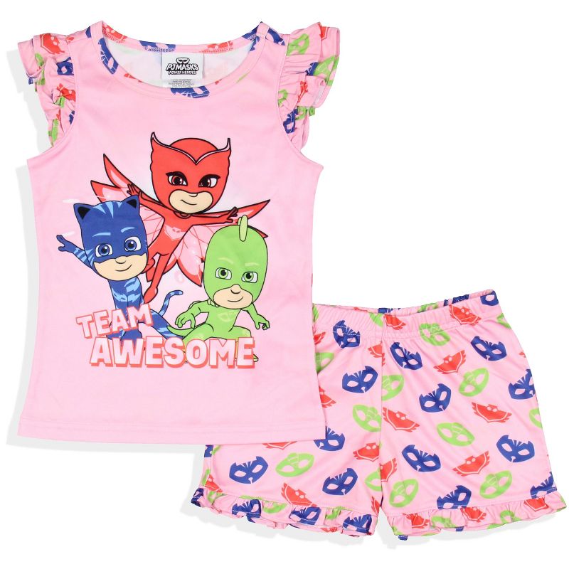 PJ Masks Toddler Girls' Gekko Catboy Owlette Sleep Pajama Sleep Set Shorts Pink, 1 of 6