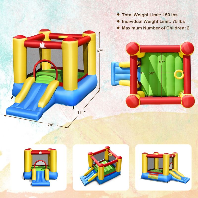 Costway Inflatable Bouncer Kids Bounce House Jumping Castle Slide with 480W Blower, 4 of 13