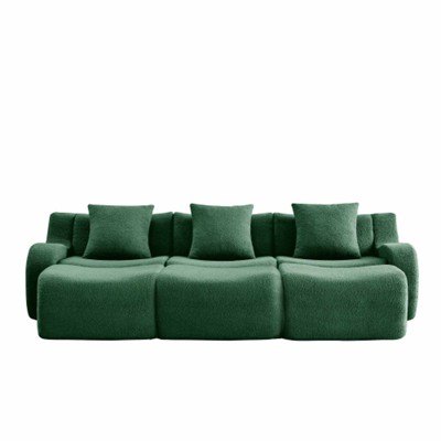 Aukfa Modular Teddy Fabric Sofa,Convertible Modular Sectional Sofa Set , 3-Seats with 1/2/3 Ottoman Soft Boneless Design for Living Room