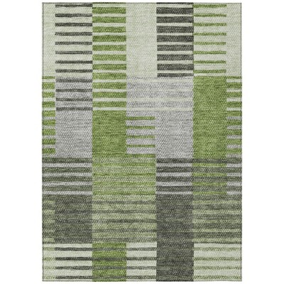 Green And Olive Green Striped Washable Indoor Outdoor Area Rug