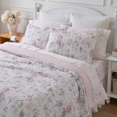 Pink Floral Reversible Cotton Twin Quilt Set