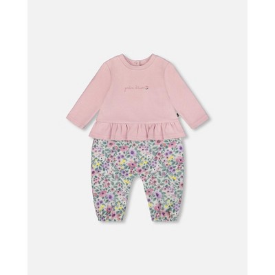 Deux par Deux Baby Girl Organic Cotton Bi-Material Romper Neutral Purple