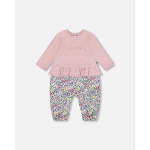 Deux par Deux Baby Girl Organic Cotton Bi-Material Romper Neutral Purple - 1 of 4