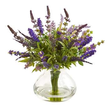 16" x 12" Artificial Lavender Bouquet Plant Arrangement in Vase - Nearly Natural
