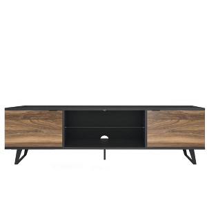 Atelier Mobili, Modern Door Glass Shelf TV Stand with Storage for TVs up 80 to Inches, Walnut - 1 of 2