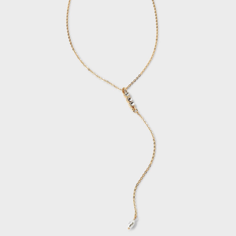 Dainty Y-Necklace with Stone Accent - A New Day™ Gold