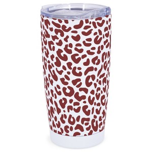 Elanze Designs 20 oz Stainless Steel On the Go Insulated Travel Tumbler With Push Top Lid, Berry Red Cheetah Leopard Print White - 1 of 4