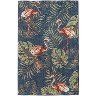 Navy Blue and Beige Synthetic Floral Rectangular Kids Rug 6' x 9'