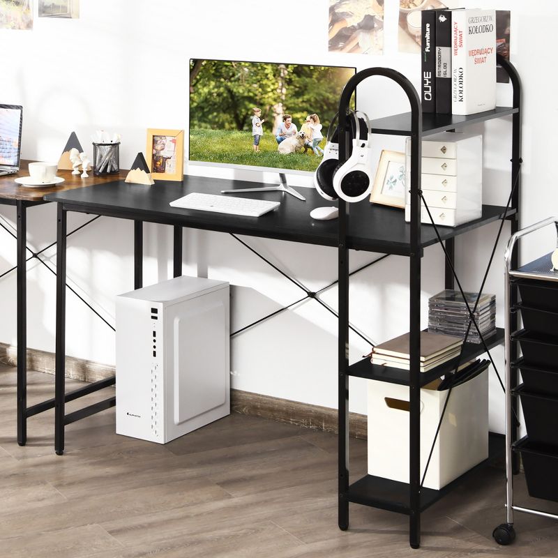 Costway 48'' Reversible Computer Desk Writing Table Workstation w/ Storage Shelf Black\Brown, 5 of 13
