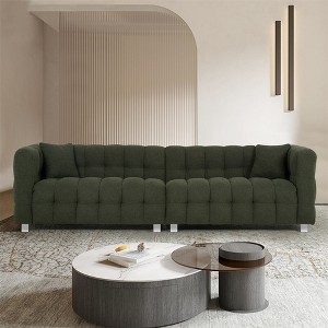 102 Inch Teddy Velvet Sofa, With 2 Throw Pillows, Hardware Feet, Mid Century Indoor Couch, Upholstered Couch For Living Room - 1 of 4