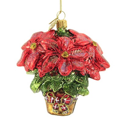 Huras 4.25" Poinsettia With Plain Bow Ornament Floral Flower  -  Tree Ornaments