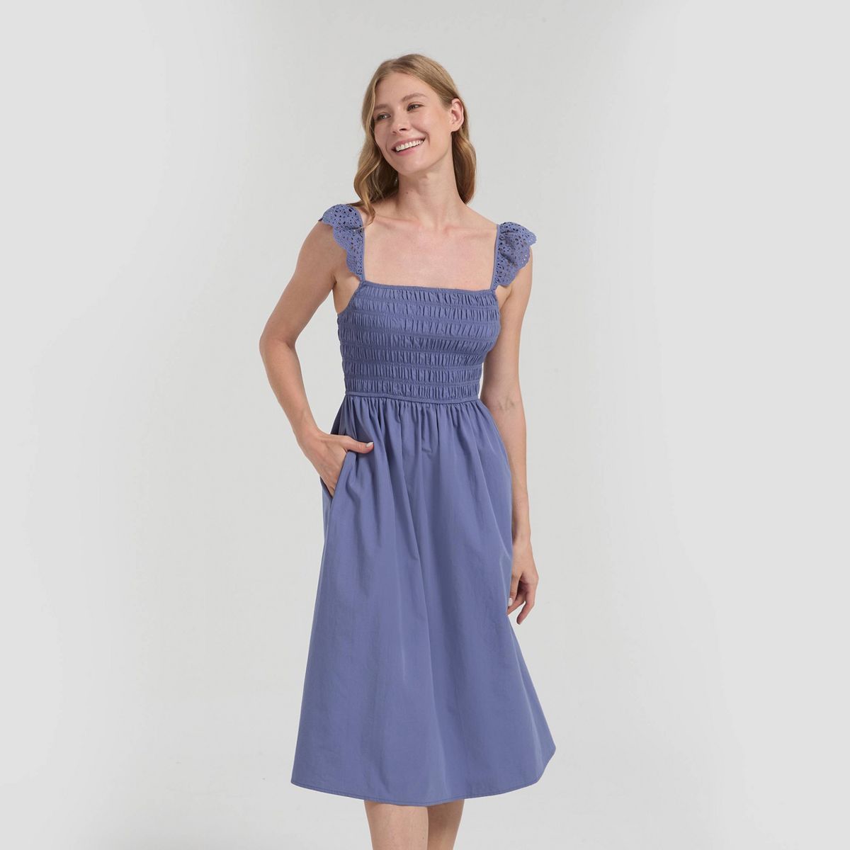 Women's Ruffle Sleeve Eyelet Midi Dress - Universal Thread™