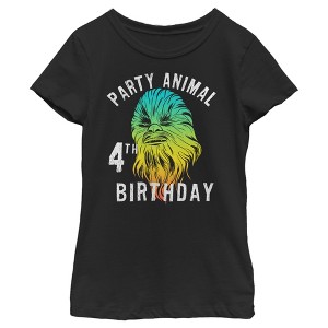 Girl's Star Wars Chewie Party Animal 4th Birthday Colorful Portrait T-Shirt - 1 of 3