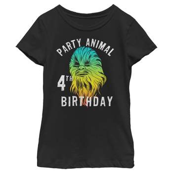 Girl's Star Wars Chewie Party Animal 4th Birthday Colorful Portrait T-Shirt